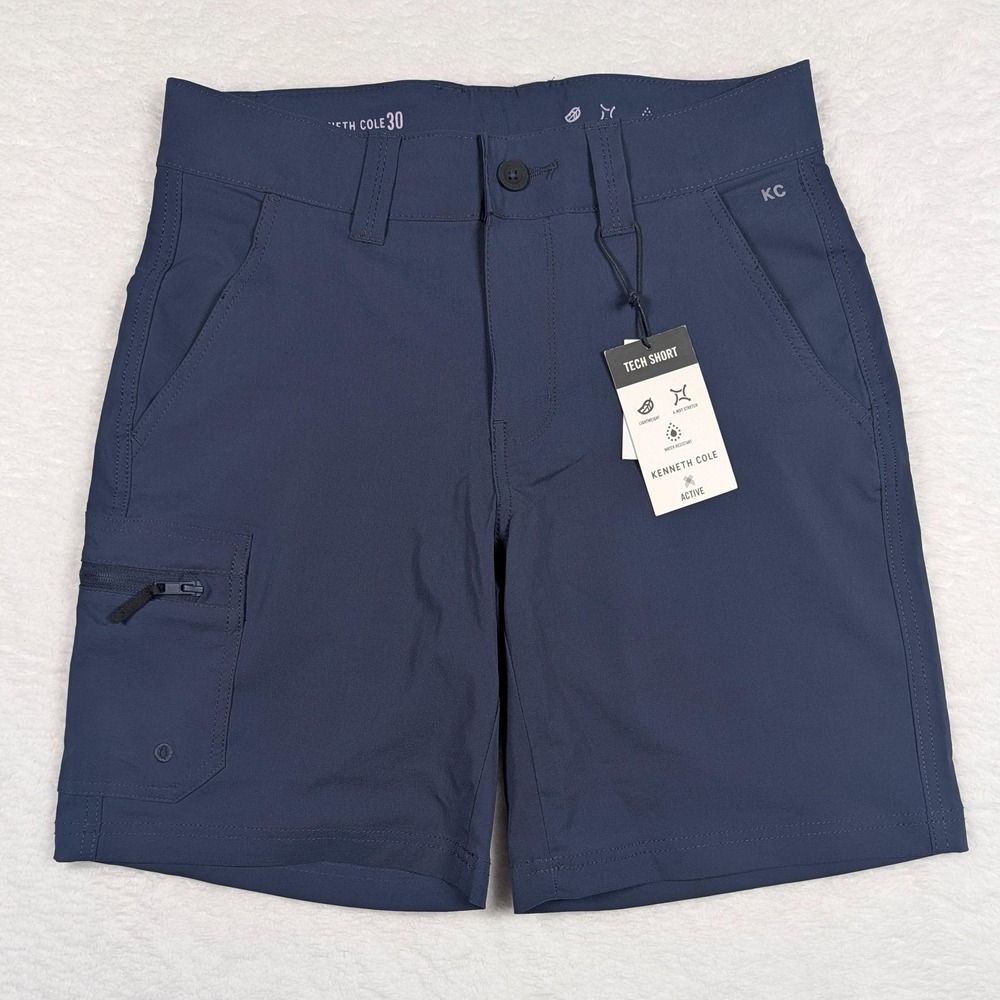 Kenneth Cole Tech Shorts Mens 30 Navy Cargo Stretch Water Resistant 9" Inseam